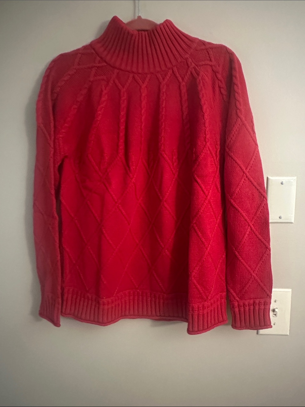Lands' End Red Cable-Knit Turtleneck Sweater